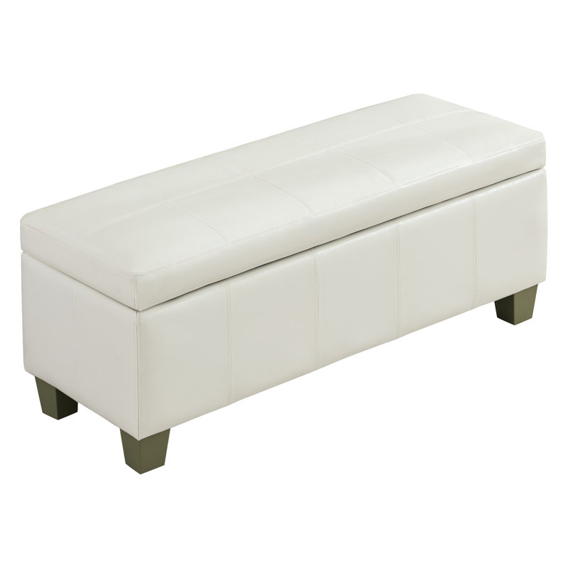 51" Wide Faux Leather Upholstered Storage Bench, White, 16.5" H x 51" W x 17.3" D