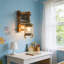 Applique murale rustique de style campagnard avec support en bois et corde