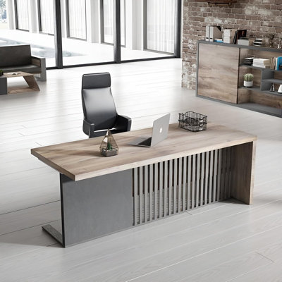 Modern Executive Office Desk, Computer Writing Desk for Home Office, Business Furniture Desk Workstation Stainless Steels Sturdy Frame 1.97IN Thick De