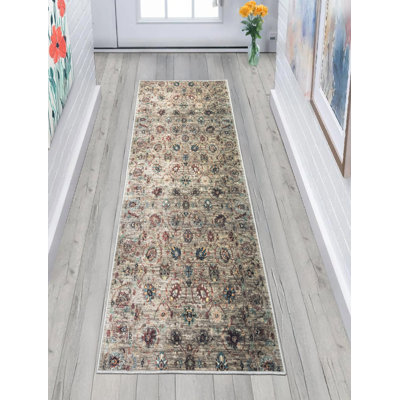 Custom Size Anti-Slip Low Profile Chennile Material Canvas Back Floral Runner Rugs by Feet