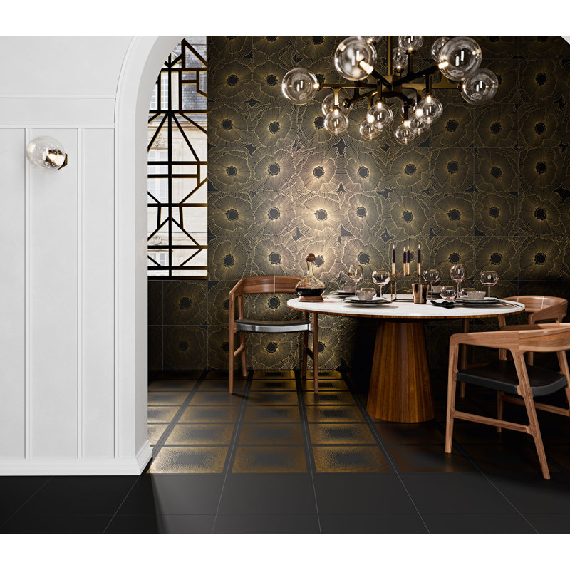 Astaire Spritz 12" x 12" Straight Edge Porcelain Singular Wall and Floor Use Tile, Black/Natural