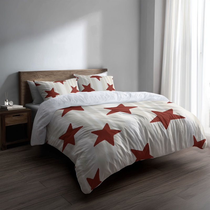 Ensemble d'édredon léger Stars & Stripes, Édredon grand + 2 taies d'oreiller standard, Blanc/rouge