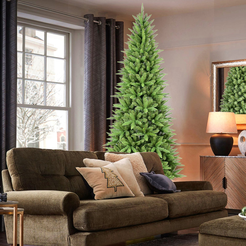 Arbre de Noël mince, branches Pe + Pvc, conception à charnières pour une installation facile, support en métal stable - idéal pour les coins et les petits espaces