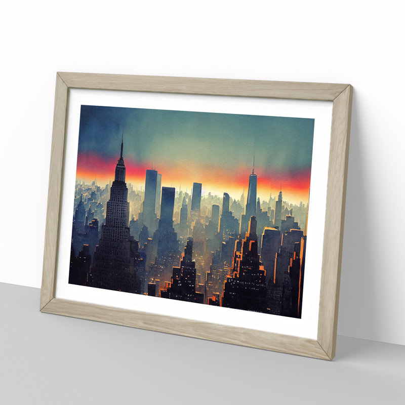 New York Skyline Vol.1 - Single Picture Frame Painting, 25cm H x 34cm W x 2cm D, Oak