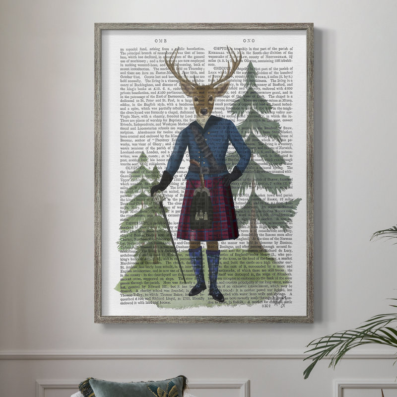 Scottish Deer Laird Tam OShunter, complet, reproduction d'art encadrée - bois massif, H 11 po x l 9 po