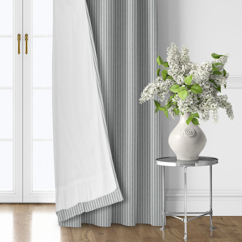 Walker Ticking Stripe Sage Cotton Rod Pocket Drapery Panel Set of 2, 50" W  x 108" L