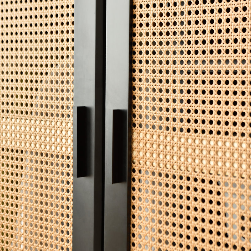 Armoire en rotin massif avec 2 tiroirs, Noir