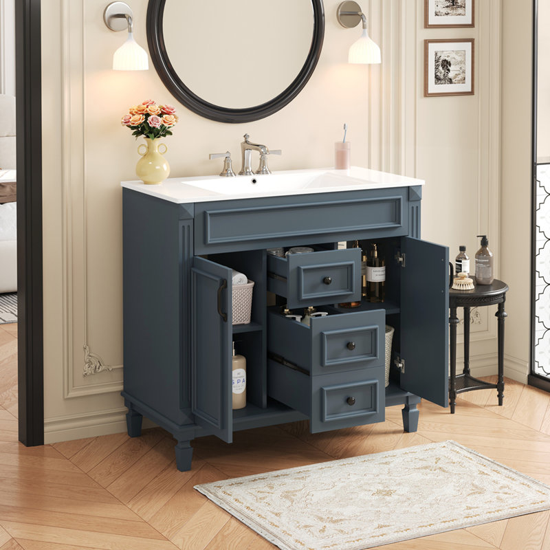 Meuble-lavabo 36 po avec lavabo supérieur, Bleu