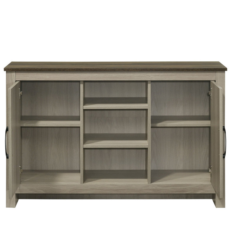 Console l 47 po en chêne gris, buffet, buffet avec tablettes et portes d'armoire