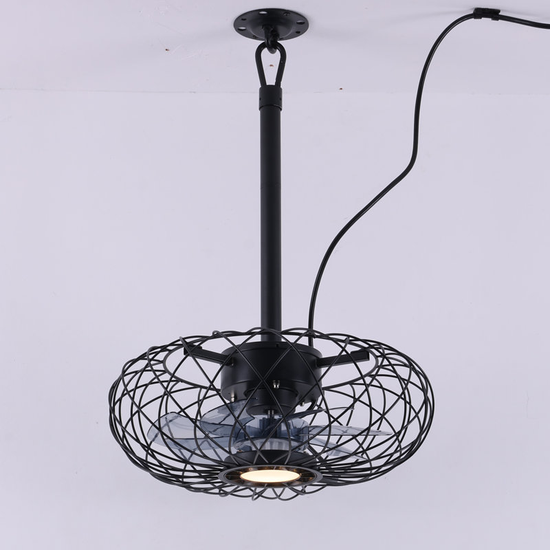 Shemei 15-Inch Plug-In Hanging Cage Ceiling Fan With Light | Wayfair