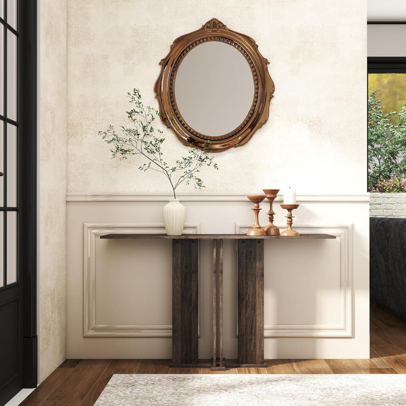 51” Narrow Rectangular Entryway & Behind‑Sofa Console Table, Walnut