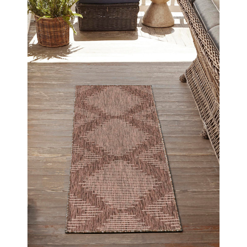 Tapis intérieur / extérieur en polypropylène tissé à la machine Everyn, Tapis de couloir 2 pi 7 po x 12 pi