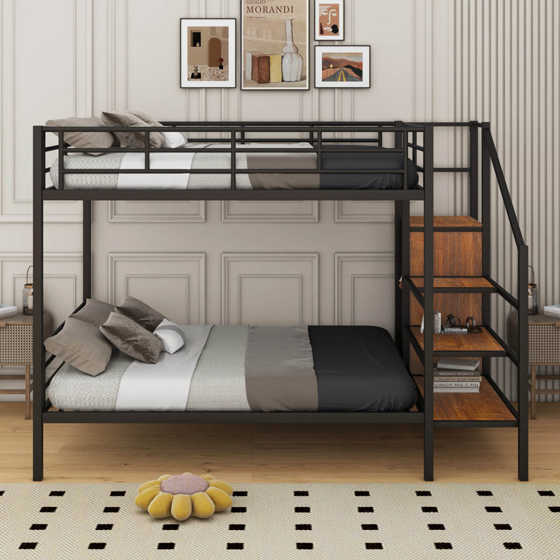 Denslowe Standard Bunk Bed with Bookcase, Black/Dark Brown, Full over Full