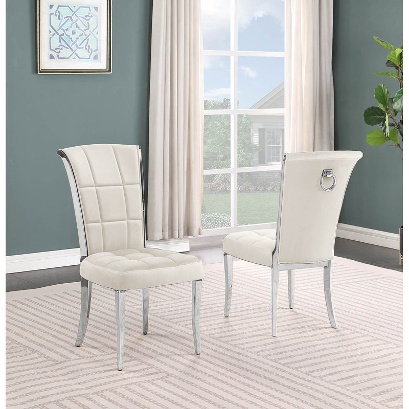 Kalaiya 18'' H Velvet Upholstered Dining Chair, Silver, Cream