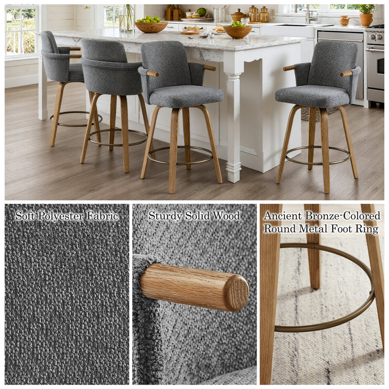 Upholstered Dining Room Swivel Counter Barstool (Set of 4), Gray