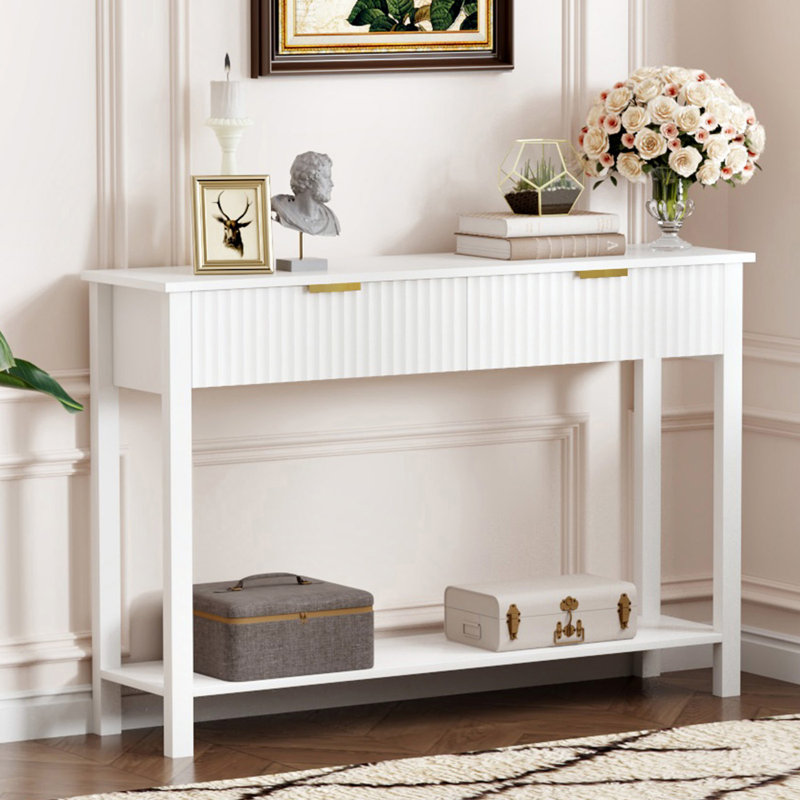 47" Console Table With 2 Drawers And Storage Shelf, White