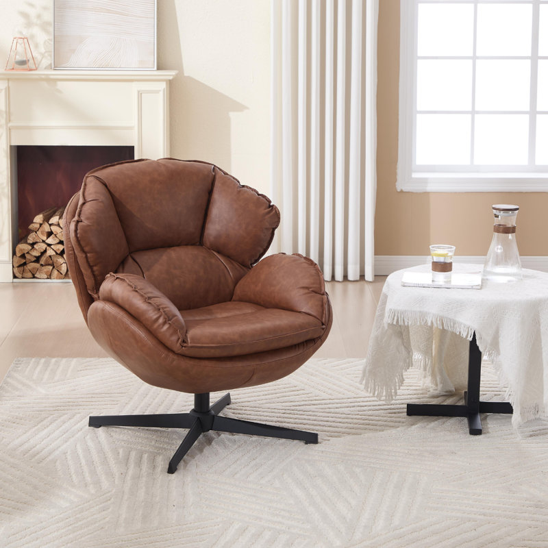 Accent Chair Chenille Fabric Modern Occasional Tub Chair Elegant Leisure Chair for Bedroom Living Room, Brown, PU Leather