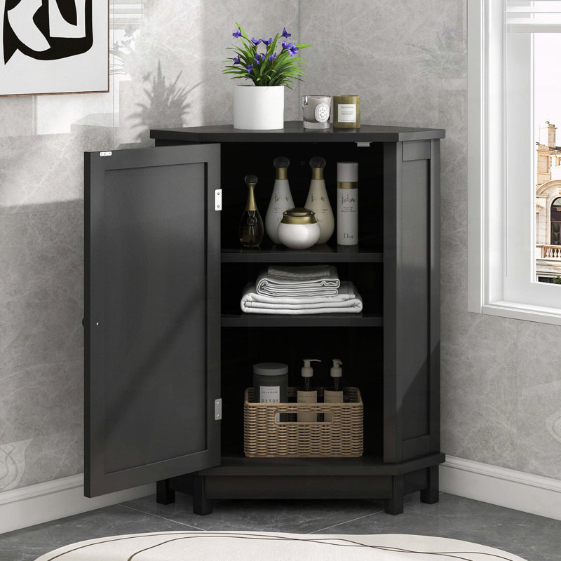 Triangle Corner Storage Cabinet with Adjustable Shelf, Black