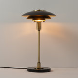 Rancho Mirage Table Lamp - Matte Black & Gold-Leaf Shade, Weathered Brass, Black Marble Base
