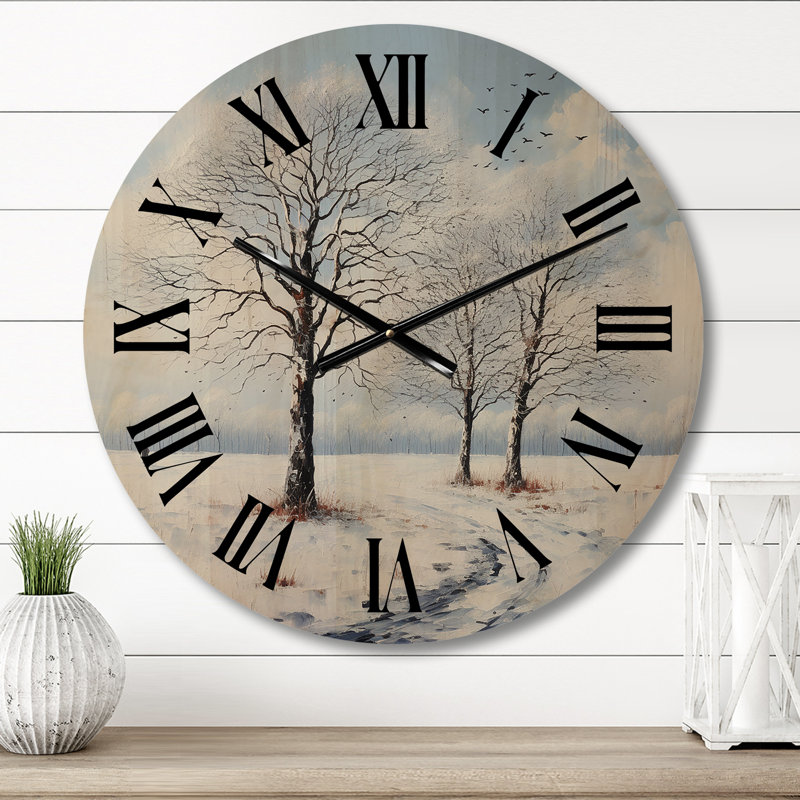 Horloge murale en bois Forest Winters Embrace Landscape I - Paysages, Moyenne