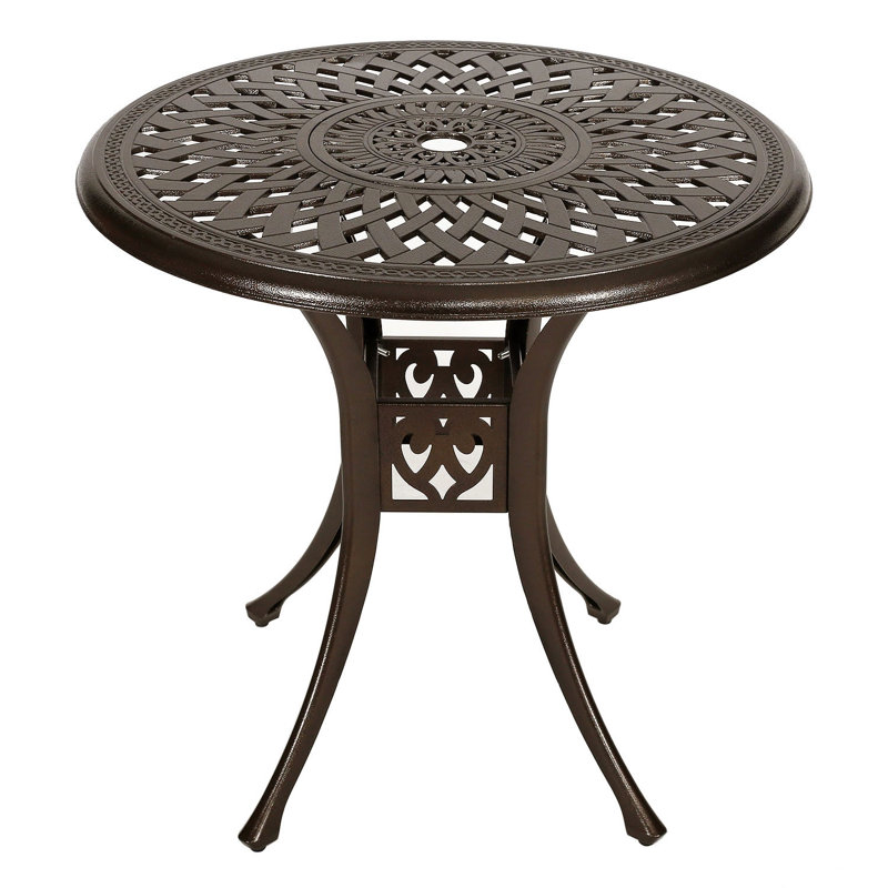 Baze Round Cast Aluminum Patio Dining Table, Bronze, 29.5" x 30.7" W x 30.7" D