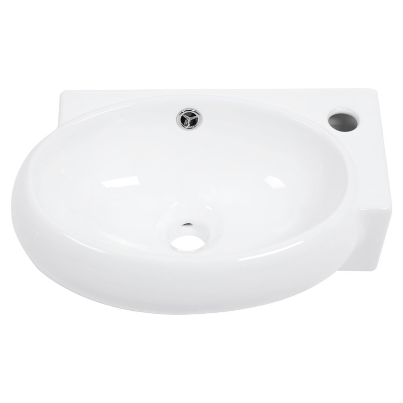 Lavabo de salle de bain mural en céramique blanche, l 16,5 po x l 11 po, à faible absorption d'eau, installation contemporaine 16 po x 11 po, blanc