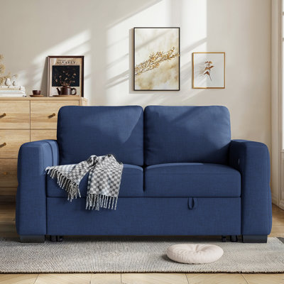 60.2" Linen Upholstered Convertible Sofa Bed with USB Charging Port