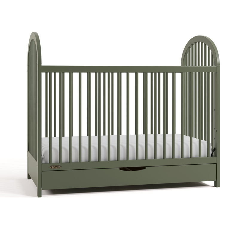 Olivia 3-In-1 Convertible Crib With Drawer, Olive