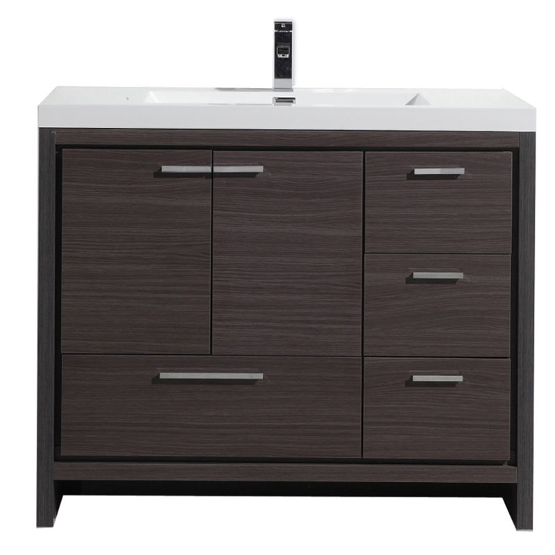 Lefebvre 42'' Single Bathroom Vanity with Poly Marble Top, Grey Oak