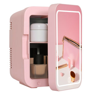 Mini Fridge 4L Car Refrigerator With LED Mirror, 3 Light Countertop Mini Fridge with Freezer