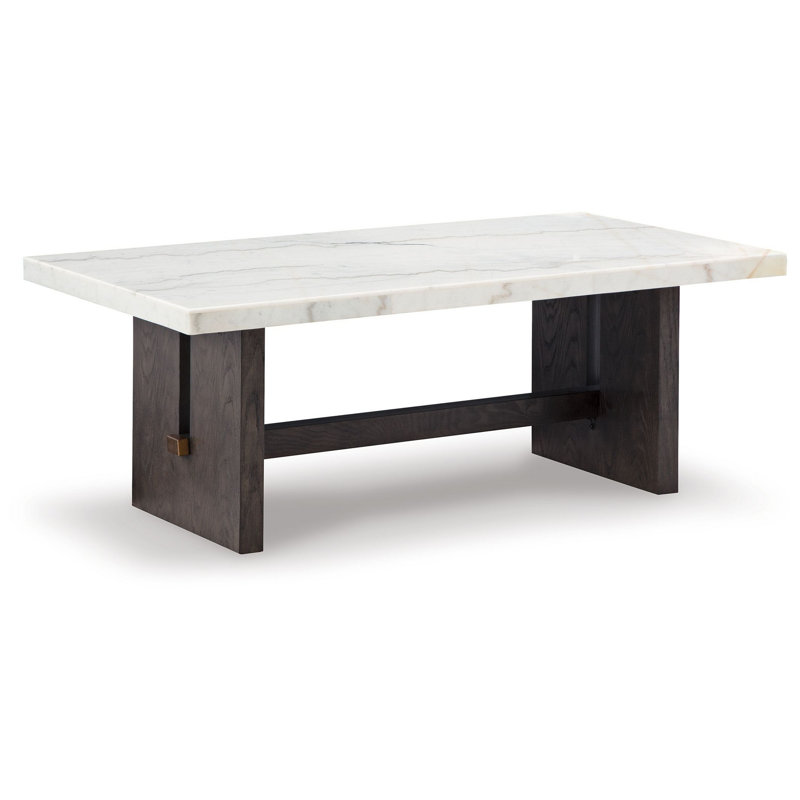 Burkhaus Dark Waxy Brown Oak and Marble Rectangular Coffee Table