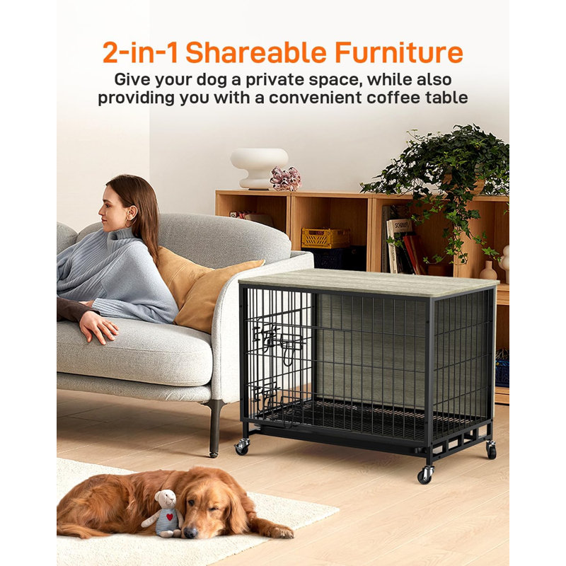 Table d'appoint pour chien, cage d'appoint en bois pour chien, Gris