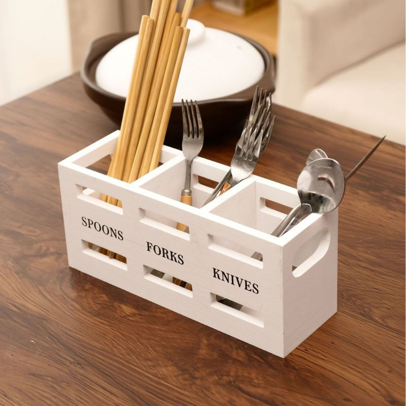 Couverts en bois avec 3 compartiments, Blanc