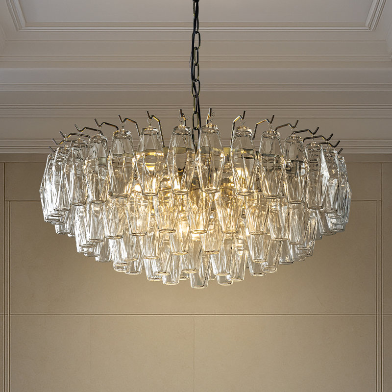  28'' Midcentury Modern Unique/Statement Murano Glass Round Chandeliers 6-light Handblown Glass Pendant Light Fixture Aged Bronze Finish For Dining Room Living Room