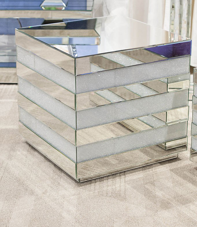 Silver Mirrored Glass Top Square End Table