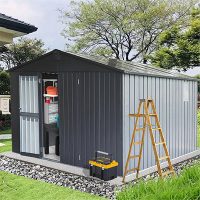 Remise de rangement dans l'arrière-cour 11 pi x 12,5 pi avec structure en acier galvanisé et fenêtres, remise de jardin en métal avec porte verrouillable
