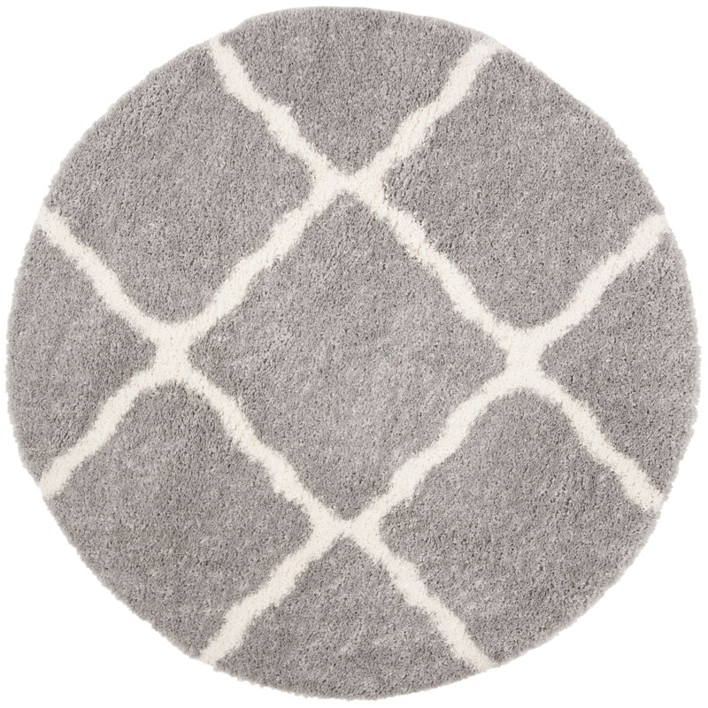 Tapis à poil long à motif géométrique Lamoreaux, Rond 5 pi 3 po