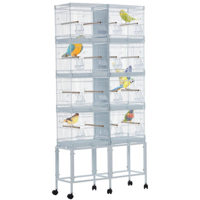 Volière à oiseaux 4 étages empilable, cage d'éleveur divisée avec plateaux et support coulissants