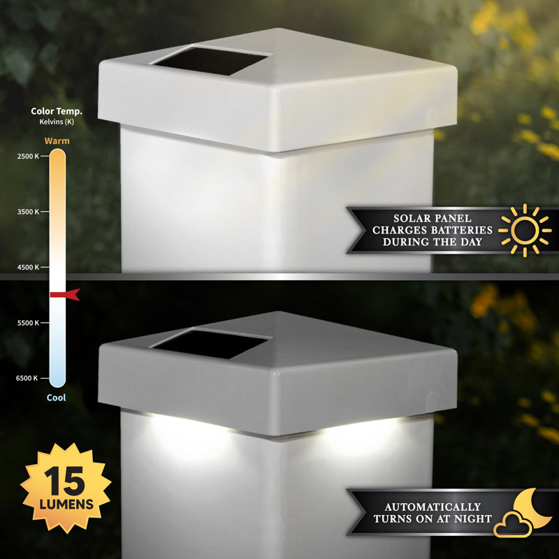 White PVC Solar Powered LED Post Cap with Dusk to Dawn Sensor