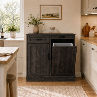 Armoire à poubelle inclinable, armoire à poubelle pour la cuisine, armoire en bois avec poubelle - noir