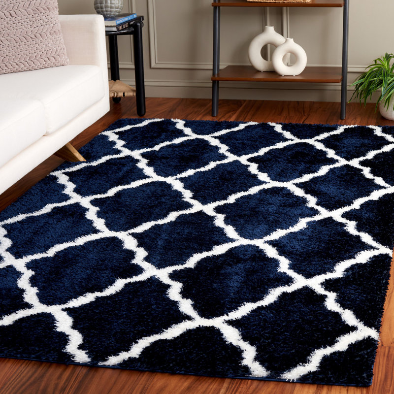 Tapis bleu / blanc Danesha, Rectangle 5 pi x 7 pi