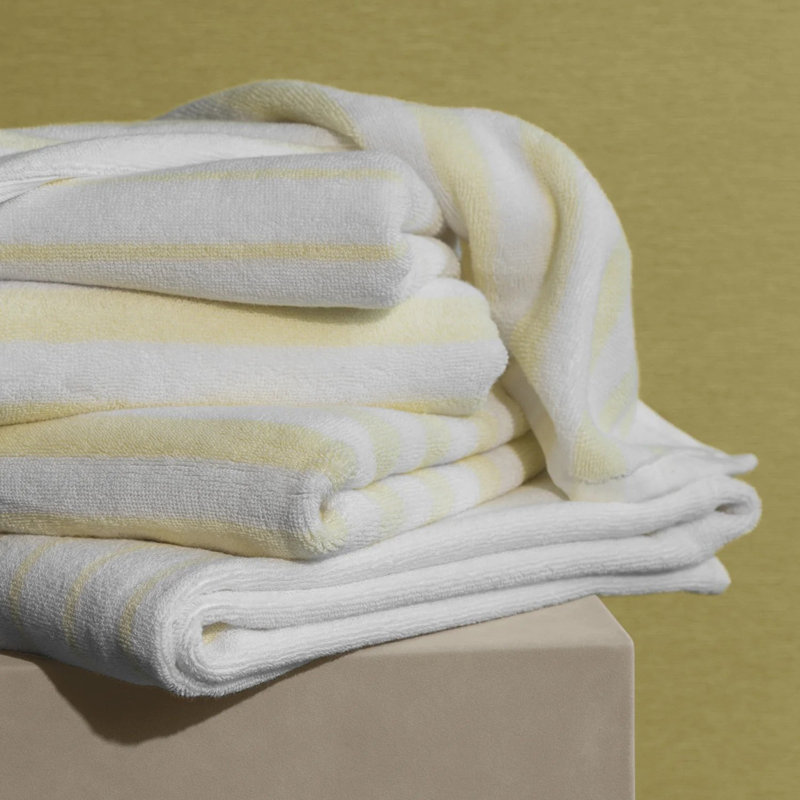 100% Cotton Hand Towel, White/Transparent Yellow Wide Stripe