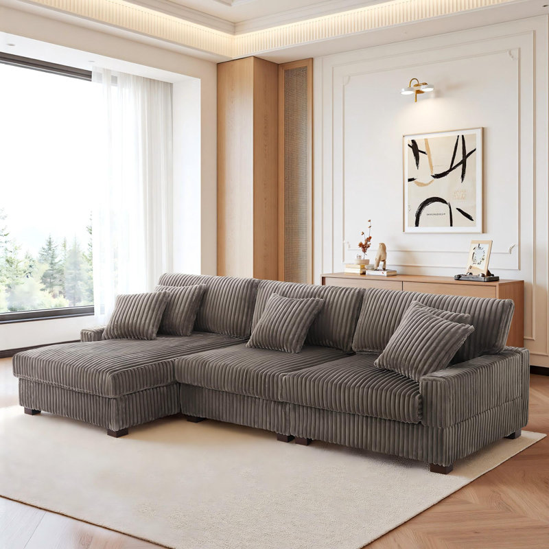 3 Seater Sectional, Light Brown Polyester/Foam Padding