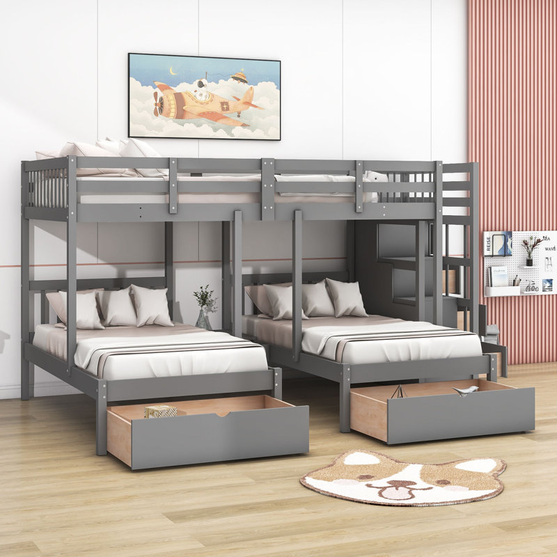 Fanka Kids Bunk Bed with Drawers, Gray