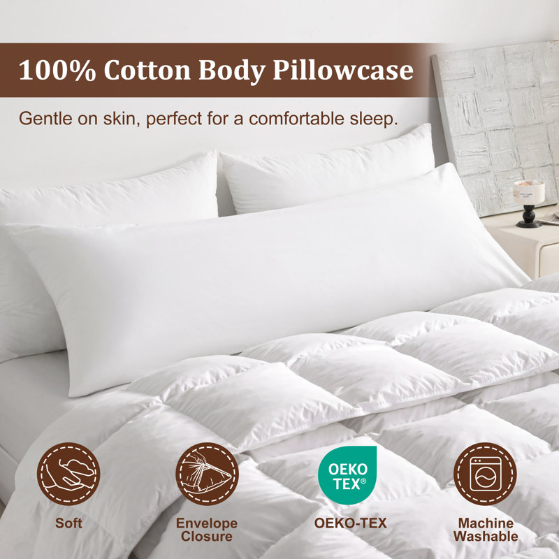 Housse de coussin 100% coton doux et respirant, housse pour coussin de fermeture à enveloppe, 20 po x 54 po, paquet de 1