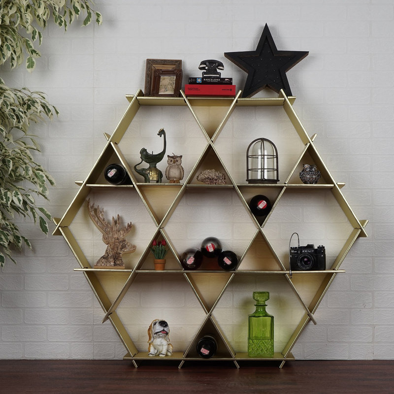 Aaliyha 4 Piece Hexagon Accent Shelf, Gold, 27.6" H x 26.38" W x 4.33" D
