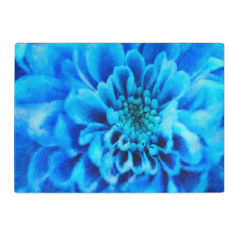 Tempered Glass Blue Dahlia Flower Chopping Board, 20 cm x 28.5 cm