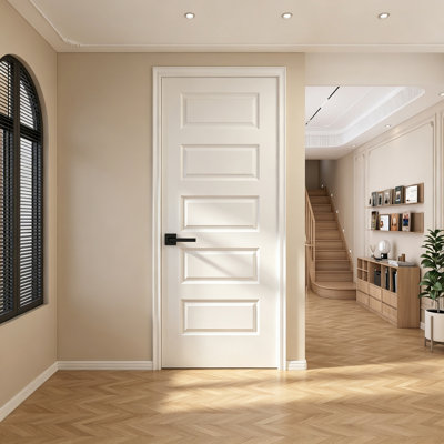 Porte intérieure 32 po x 80 po à 5 panneaux à plateau carré surélevé carré blanc avec noyau creux apprêté