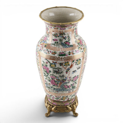 Rose Canton Porcelain Luxury Vase with Bronze Ormolu
