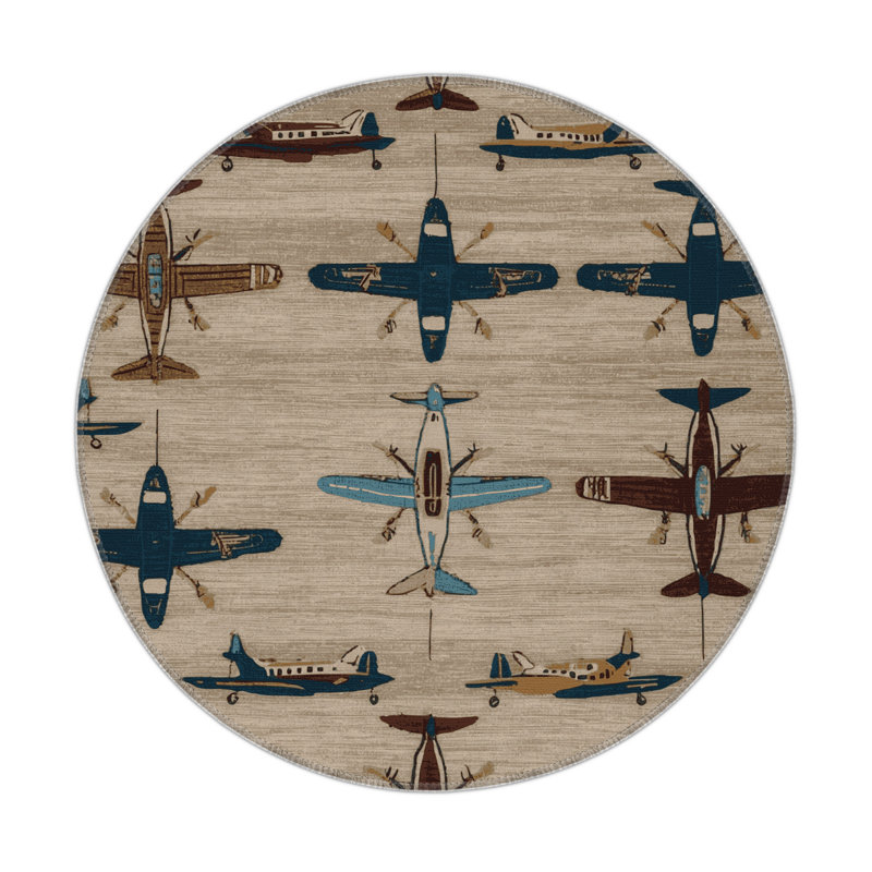 Transportation Gray Indoor and Outdoor Area Rug, Round 5'